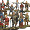 A collection of painted 28mm tabletop miniatures depicting 18th-century Jacobite Highlanders in kilts and British Redcoat soldiers for historical wargaming.